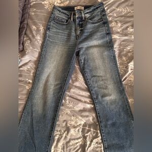 BKE Blue slim fit high rise straight jeans. 27 x 28